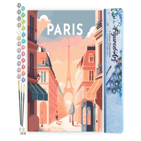 Figured'Art Paint by Numbers for Adults Travel Poster Paris 16"x20" - Craft Art Painting DIY Kit Rolled Canvas Without Frame {1}