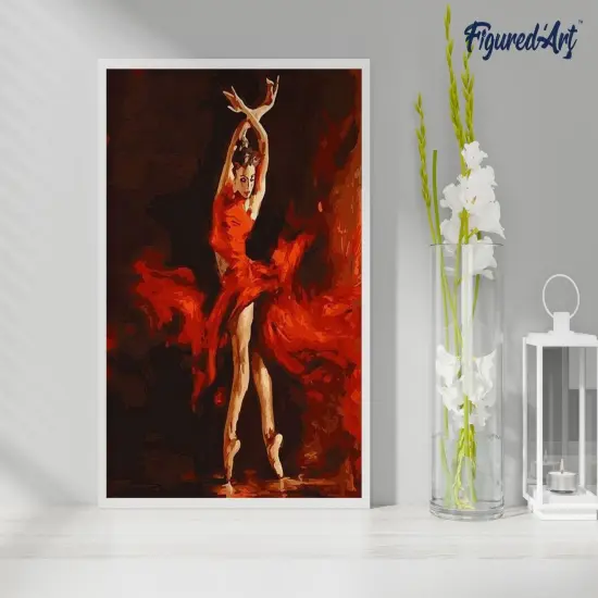 Figured'Art Paint by Numbers Kit for Adults with Frame Magical Red Dancer 16"x20" - Craft Art Painting DIY Kit Canvas Already Stretched on a Wooden Frame {4}