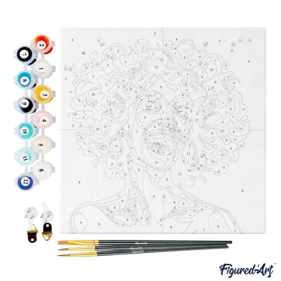 Figured'Art Mini Paint by Numbers Kit for Adults with Frame Vibrant Latina Pop Art Small format 8"x8" - Craft Art Painting DIY Canvas Already Stretched on a Wooden Frame {4}