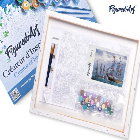 Figured'Art Paint by Numbers for Adults with Frame The American Fleet 16"x20" - Craft Art Painting DIY Kit Canvas Already Stretched on a Wooden Frame {5}