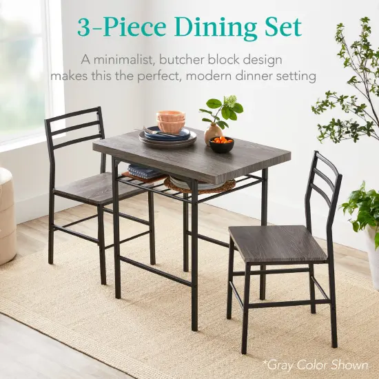 Best Choice Products 3-Piece Modern Dining Set, Square Table & Chairs Set w/ Steel Frame, Built-In Storage Rack Natural/White {5}