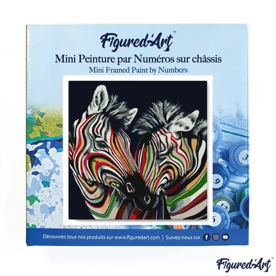 Figured'Art Mini Paint by Numbers Kit for Adults with Frame Couple of Colorful Zebras Small format 8"x8" - Craft Art Painting DIY Canvas Already Stretched on a Wooden Frame {3}