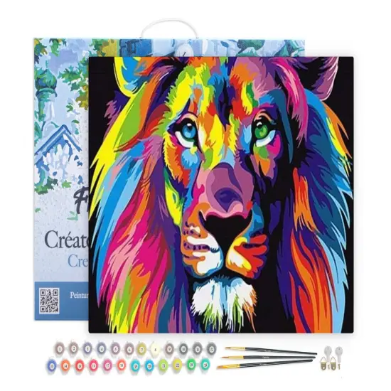 Figured'Art Paint by Numbers Kit for Adults with Frame Lion Pop Art 16"x20" - Craft Art Painting DIY Kit Canvas Already Stretched on a Wooden Frame {1}