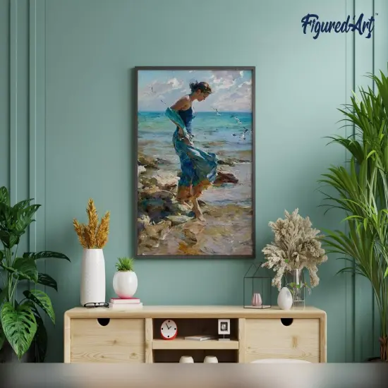 Figured'Art Paint by Numbers Kit for Adults Feet in water during Summer 16"x20" - Craft Art Painting Rolled Canvas with DIY wooden frame {4}