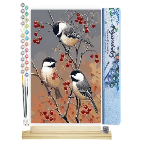 Figured'Art Paint by Numbers Kit for Adults Birds and Fruit Tree 16"x20" - Craft Art Painting Rolled Canvas with DIY wooden frame {1}