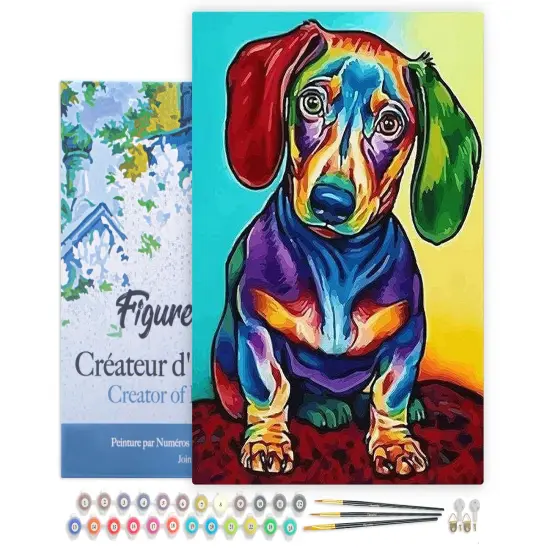 Figured'Art Paint by Numbers for Adults with Frame Dog Color Red and Green Ears 16"x20" - Craft Art Painting DIY Kit Canvas Already Stretched on a Wooden Frame {1}