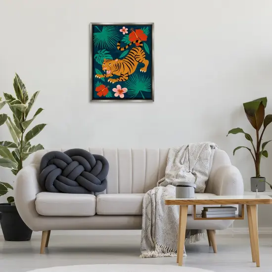 Stupell Industries Crouching Tiger Tropics Floater Framed Canvas Wall Art Design by Carrie Cantwell {2}