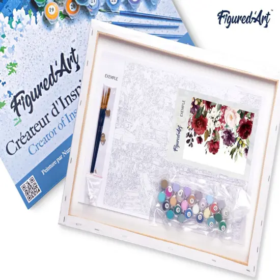 Figured'Art Paint by Numbers for Adults with Frame Watercolor Flowers 16"x20" - Craft Art Painting DIY Kit Canvas Already Stretched on a Wooden Frame {5}