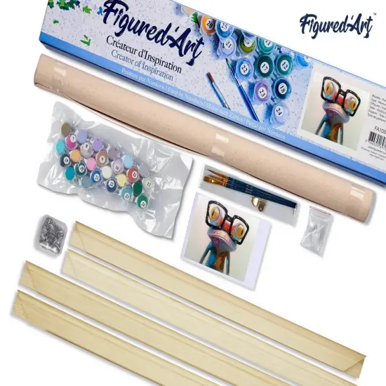 Figured'Art Paint by Numbers for Adults Frog and Eyewear 16"x20" - Craft Art Painting Rolled Canvas with DIY wooden frame {5}