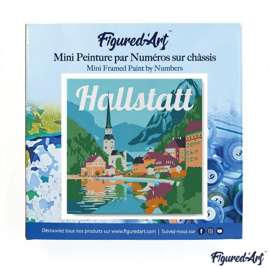 Figured'Art Mini Paint by Numbers Kit for Adults with Frame Travel Poster Hallstatt Small format 8"x8" - Craft Art Painting DIY Canvas Already Stretched on a Wooden Frame {3}