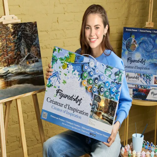 Figured'Art Paint by Numbers for Adults with Frame Sunset Forest 16"x20" - Craft Art Painting DIY Kit Canvas Already Stretched on a Wooden Frame {2}