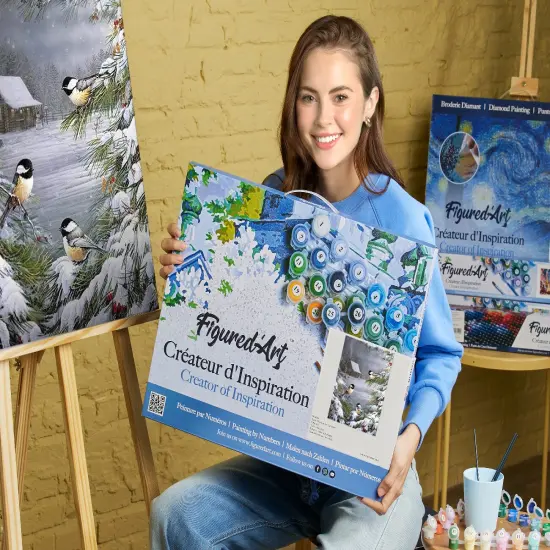 Figured'Art Paint by Numbers for Adults with Frame Three Birds in the Snow 16"x20" - Craft Art Painting DIY Kit Canvas Already Stretched on a Wooden Frame {2}