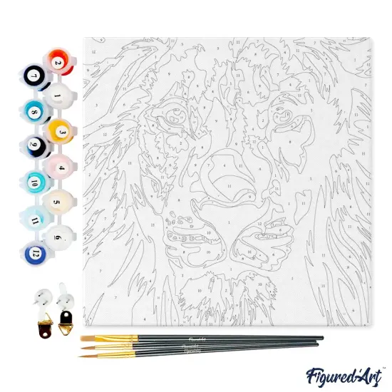 Figured'Art Mini Paint by Numbers Kit for Adults with Frame Lion Pop Art Small format 8"x8" - Craft Art Painting DIY Canvas Already Stretched on a Wooden Frame {4}