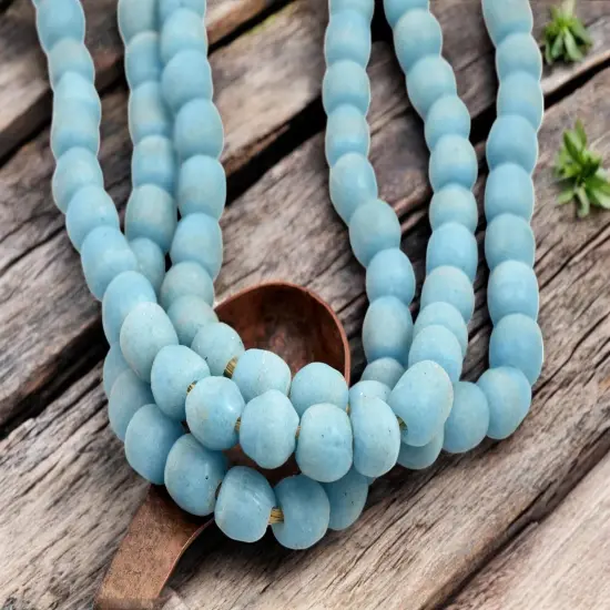 10-12mm Matte Ocean Blue African Recycled Glass Beads (19" Strand) {3}