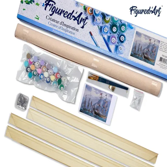 Figured'Art Paint by Numbers Kit for Adults The American Fleet 16"x20" - Craft Art Painting Rolled Canvas with DIY wooden frame {5}