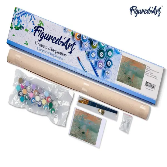 Figured'Art Paint by Numbers for Adults Monet Sunrise 16"x20" - Craft Art Painting DIY Kit Rolled Canvas without frame {5}