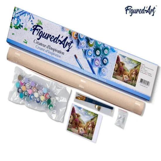 Figured'Art Paint by Numbers for Adults Breakfast in a Mediterranean village 16"x20" - Craft Art Painting DIY Kit Rolled Canvas without frame {5}