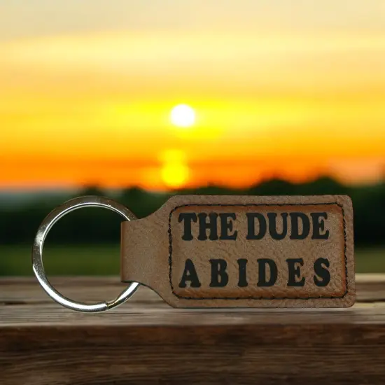 Keychain - Rectangle - The Dude Abides - Leather Rustic/Gold {7}