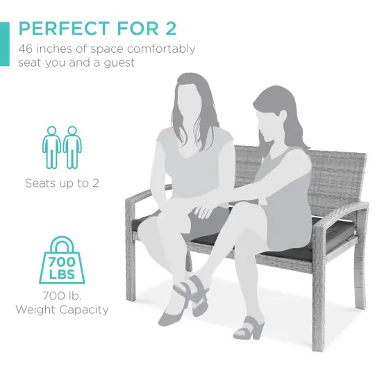 Best Choice Products 2-Person Outdoor Wicker Bench Garden Patio Porch Furniture w/ 700lb Capacity, Cushion Gray/Gray {6}