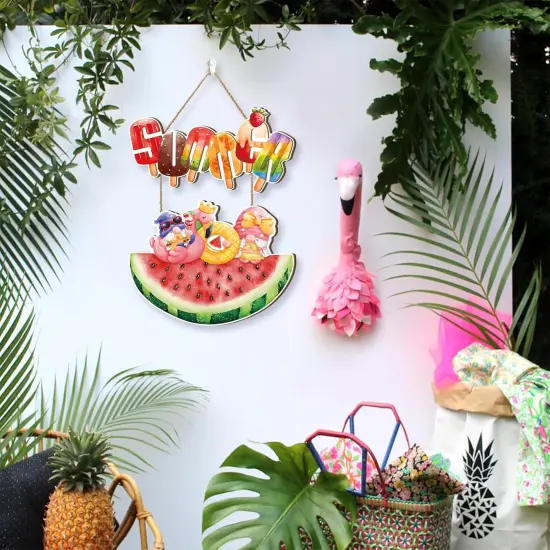 Hello Summer Door Sign,Watermelon Door Hanger,Summer Welcome Wood Decor,Watermelon Gnome Hanging Decor,Popsicle Ice Lolly Ice Cream Wall Plaque for Outdoor Home Office Yard Porch Pool Party {4}