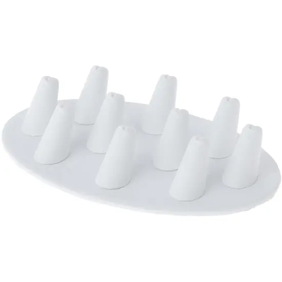 Plymor White Faux Leather Ring Finger Display, Ten on Oval Base, 7.5" W x 4.5" D x 1" H {1}