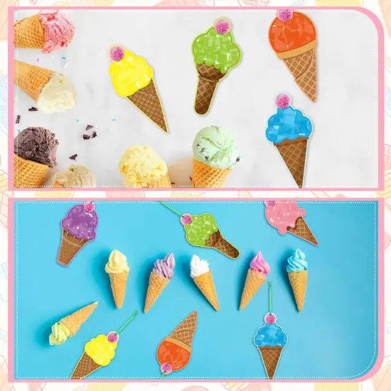 24 Sets Summer Craft Kits Ice Cream Tissue Paper Craft DIY Make Your Own Ice Cream Hanging Ornaments for Summer {3}