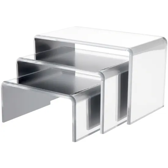 Plymor Mirrored Acrylic Rectangular Display Risers, 4" Deep Assortment Pack, Set of 3 (1/4" Thick) {2}