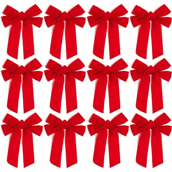 Okuna Outpost 12 Pack Red Velvet Christmas Ribbons, 9 x 12 Inch Ribbon, Christmas Ribbons for Crafts Ideal for Decorating and Gift Wrapping {1}
