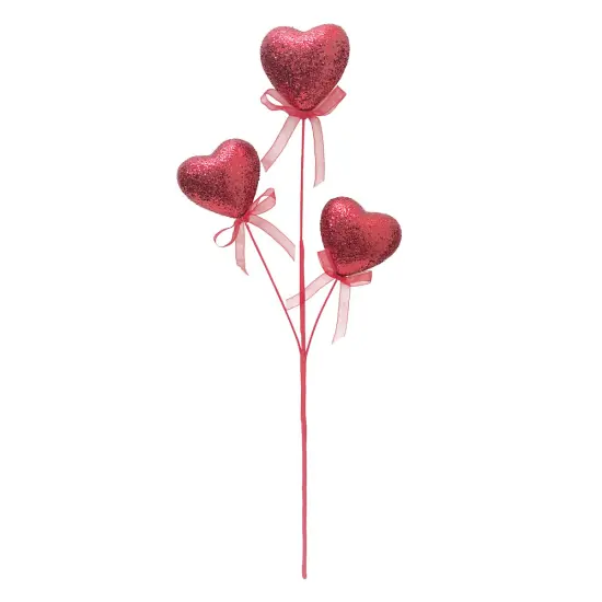 20" Red Glittered Trio Valentine's Heart Pick - Festive D&eacute;cor {1}