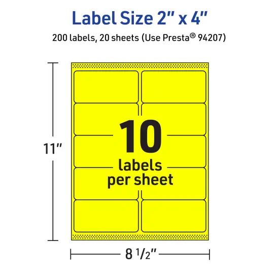 Avery Neon Yellow Paper Labels, 2" x 4" Rectangle {5}