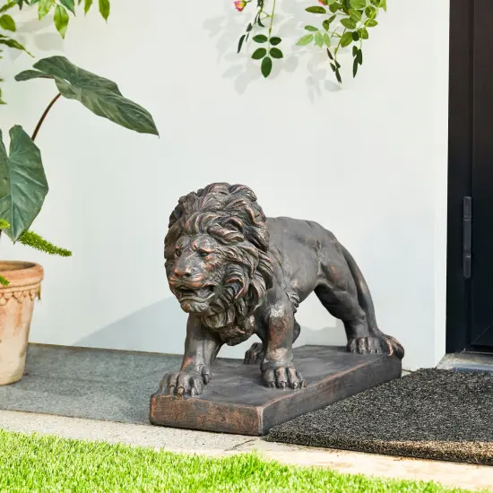 Set of 2 24.5"L MGO Bronze/Black Walking Lion Garden Statue 2pcs-24.5"L Bronze {3}