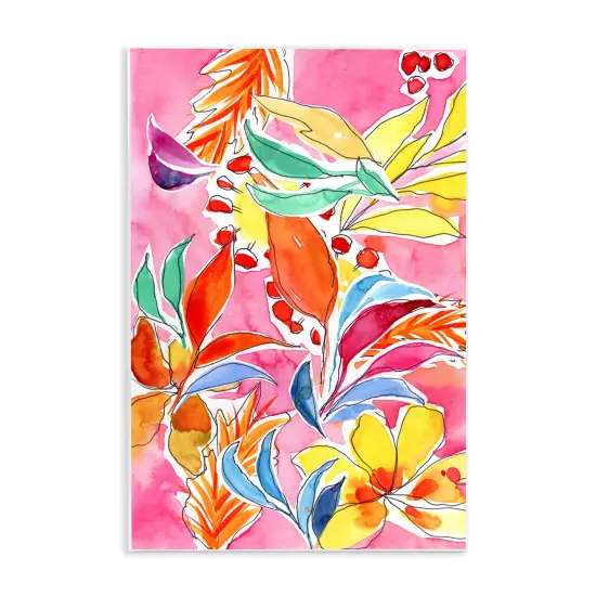 Stupell Industries Whimsical Leaves on Pink Wall Plaque Art Design by Victoria Barnes {1}