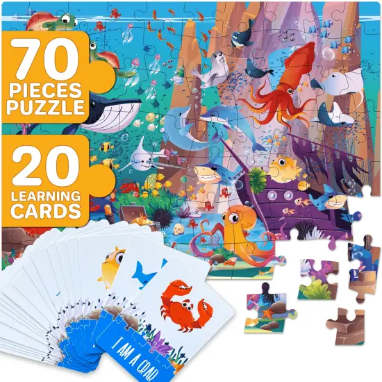 70 Pcs Search and Find Riddle Puzzles with Cards for Kids | Ocean {1}