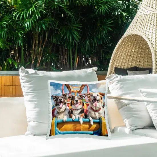 Dogs on Roller Coaster Design by Jim Baldwin Outdoor Printed Pillow  {2}