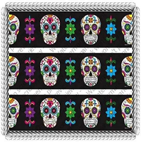 Dia De Los Muertos Day of the Dead Halloween 2 Celebration Birthday Cake Borders Designer Prints Edible Cake Decoration {1}