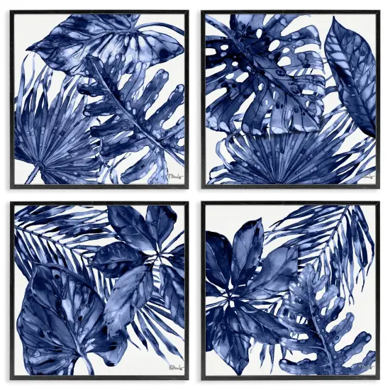 Stupell Industries Blue Hued Palm Fronds 4 pc Framed Giclee Wall Art Set Design by Paul Brent {1}