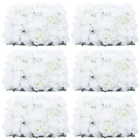 Artificial Silk Rose White Flower Wall Backdrop Fake Flowers Wall Panels Decor {2}