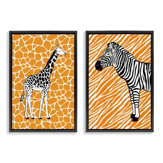 Stupell Industries Jungle Animals on Orange 2 pc Framed Floater Canvas Wall Art Set Design by Martina Pavlova {1}