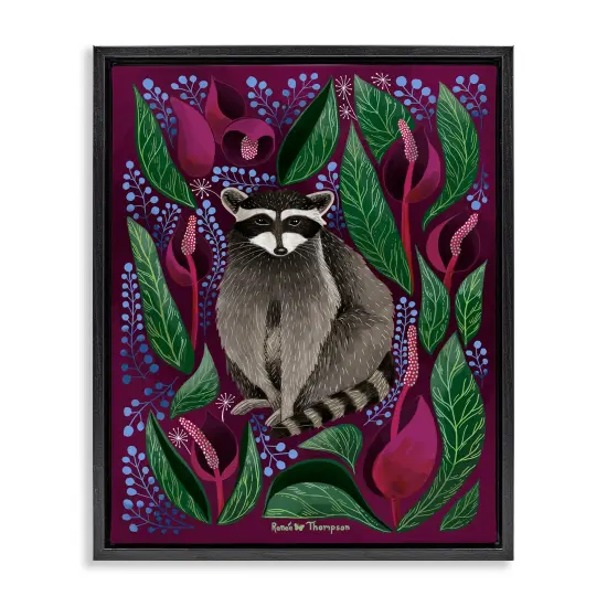 Stupell Industries Raccoon & Cabbage Leaves Framed Floater Canvas Wall Art Design by Renee Thompson {6}