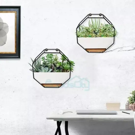 Flower Vase Hanging Planter Geometric Decor Mirrored Container with Bamboo Tray {4}