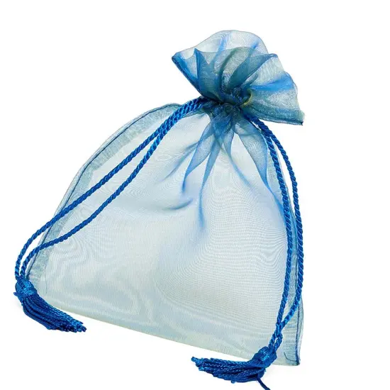 Jewel Tone Iridescent Sheer Tasseled Bags 3 1/2 '' X 5 '' for Favors Sapphire Blue {3}