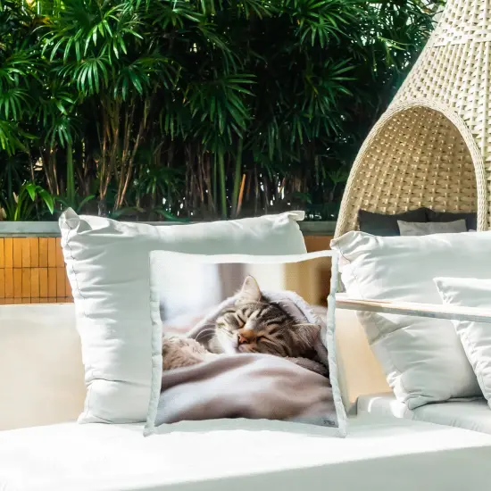 Striped Kitten Cuddling Design by RB Outdoor Printed Pillow  {2}