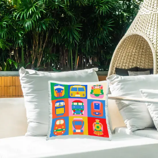 Bold Public Transportation Design by Carrie Cantwell Outdoor Printed Pillow {2}