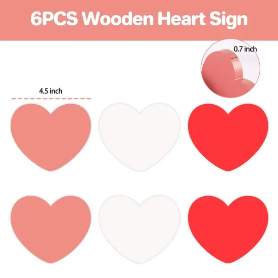 FestalMart Valentines Day Decorations -6pcs Wooden Heart Decorations Sign - Classic White Pink Red Valentines Decorations for Home Shelf Mantel Fireplace Table Windowsill Party Decor {5}