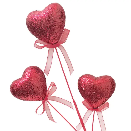 20" Red Glittered Trio Valentine's Heart Pick - Festive D&eacute;cor {2}