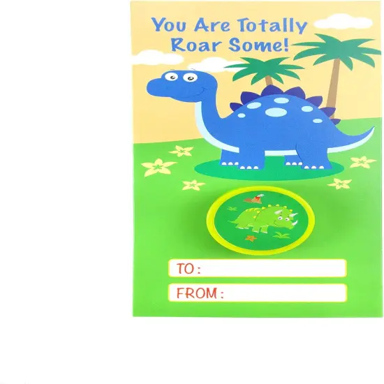 Tiny Mills 36 PACK Dinosaurs Valentine's Day Cards with Stampers for Valentine's Day Classroom Exchange Birthday Party Favor Prizes {5}