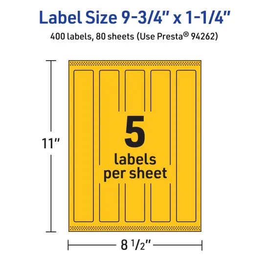 Avery Bright Yellow Paper Labels, 9.75" x 1.25" Rectangle {5}