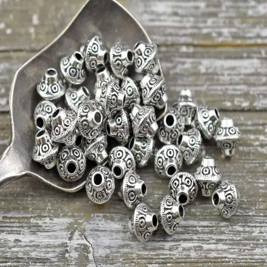 *100* 6mm Antique Silver Bicone Spacer Beads {3}