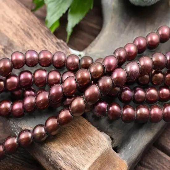 8mm Pink Bronze Large Hole Fresh Water Potato Pearls (8" Strand) {1}