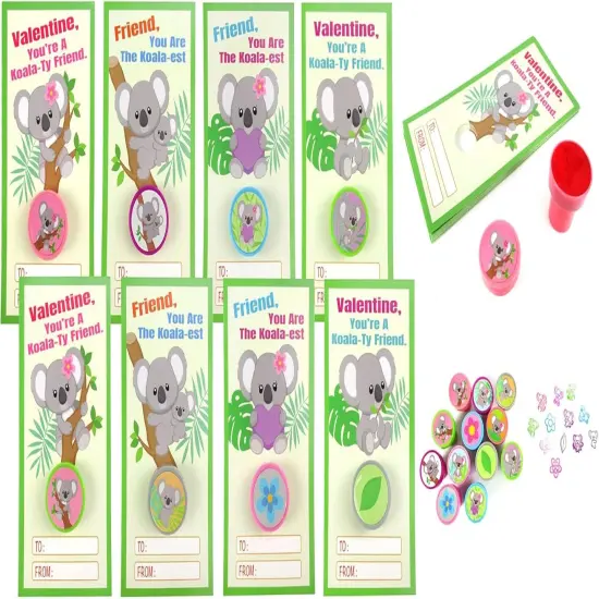 Tiny Mills 36 PACK Koala Barnyard Valentine's Day Cards with Stampers for Valentine's Day Classroom Exchange {1}